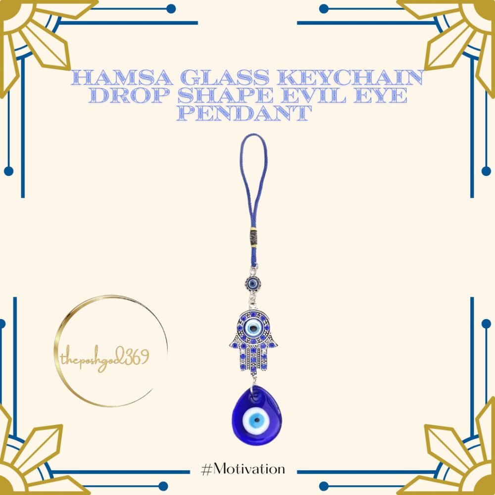 New Hamsa Glass Keychain Drop Shape Evil Eye Pendant